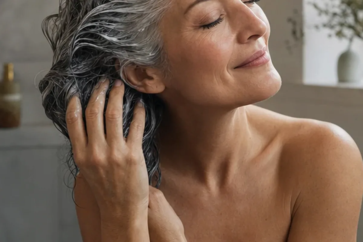 Authentischer Wohlfühlmoment passend zum Beauty-Thema Volumenspray für feines Haar