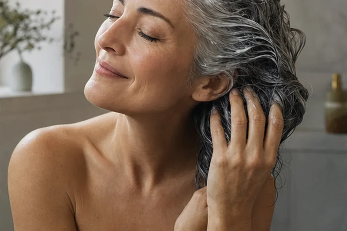 Authentischer Wohlfühlmoment passend zum Beauty-Thema Haartrockner für feines Haar
