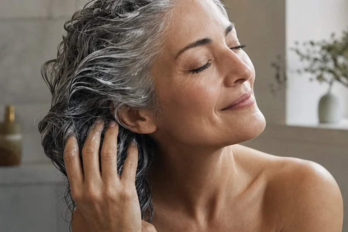Authentischer Wohlfühlmoment passend zum Beauty-Thema Anti-Frizz-Pflege für strapaziertes Haar