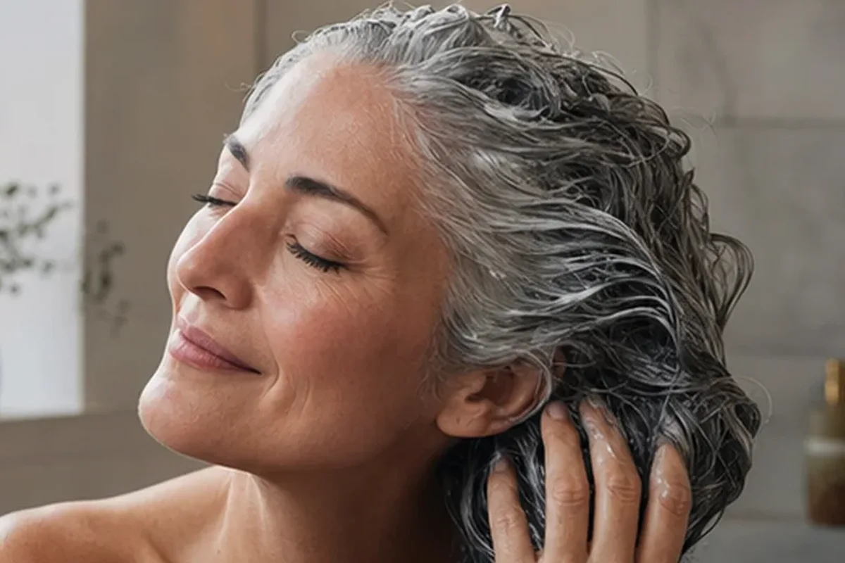 Authentischer Wohlfühlmoment passend zum Beauty-Thema Kopfhautserum für strapaziertes Haar