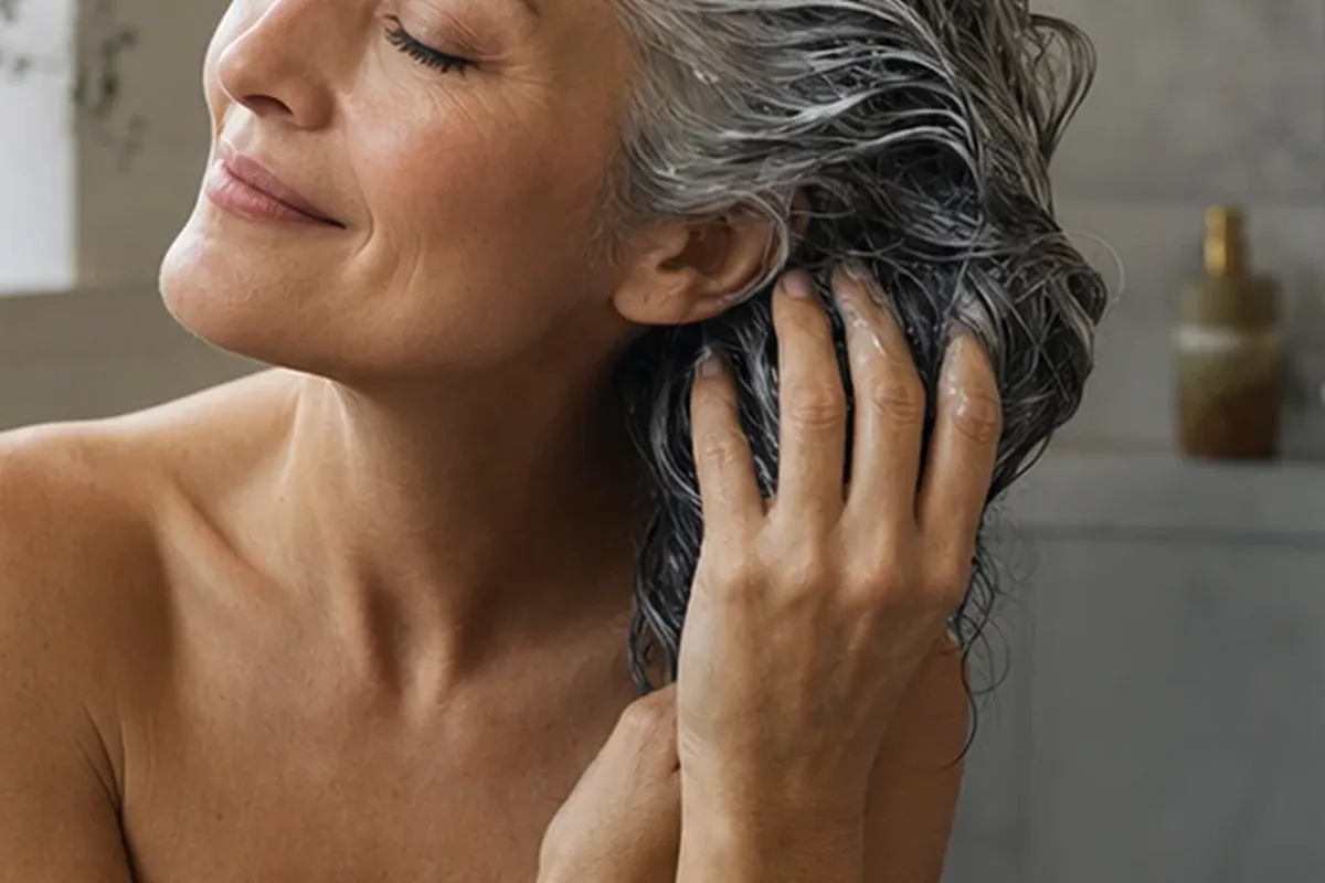 Emotionaler und authentischer Anwendungsmoment rund um Tiefenreinigungsshampoo für empfindliche Kopfhaut