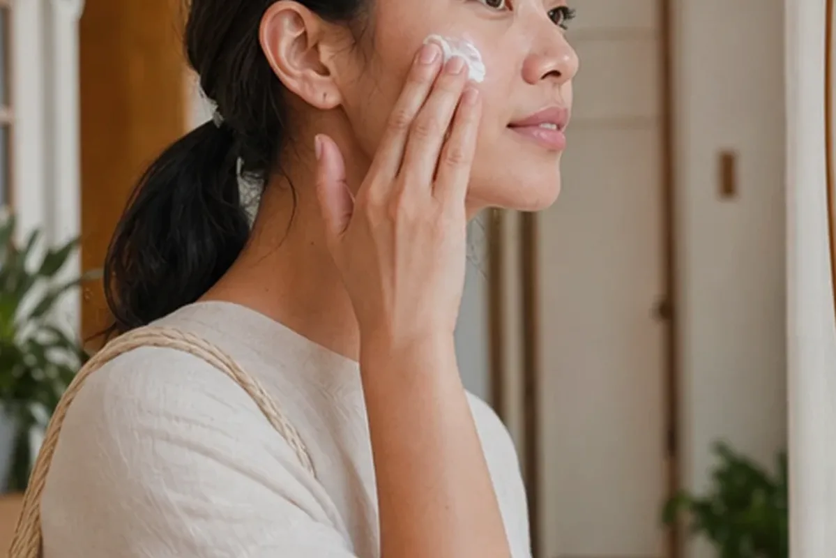 Authentischer Wohlfühlmoment passend zum Beauty-Thema Niacinamid-Serum bei ersten Fältchen