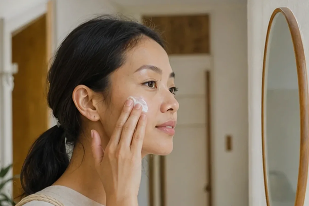 Authentischer Wohlfühlmoment passend zum Beauty-Thema Gesichtsreinigung für trockene Haut