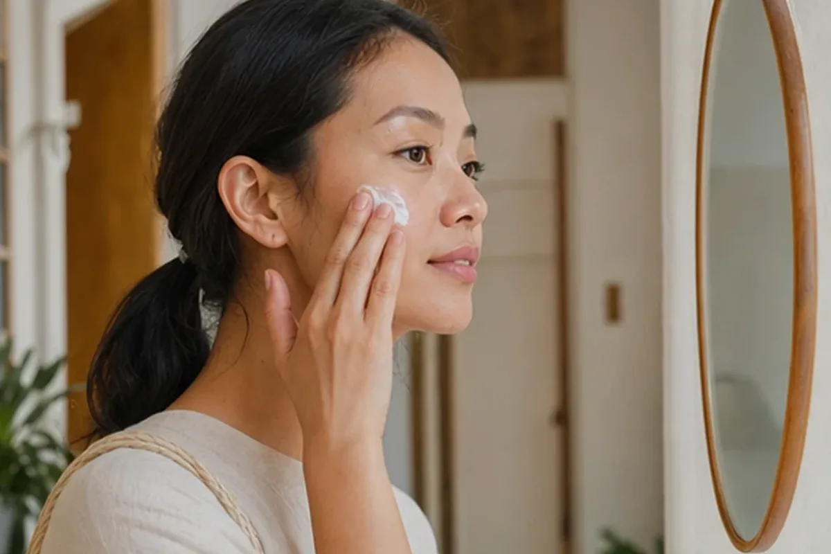 Authentischer Wohlfühlmoment passend zum Beauty-Thema Niacinamid-Serum für Mischhaut