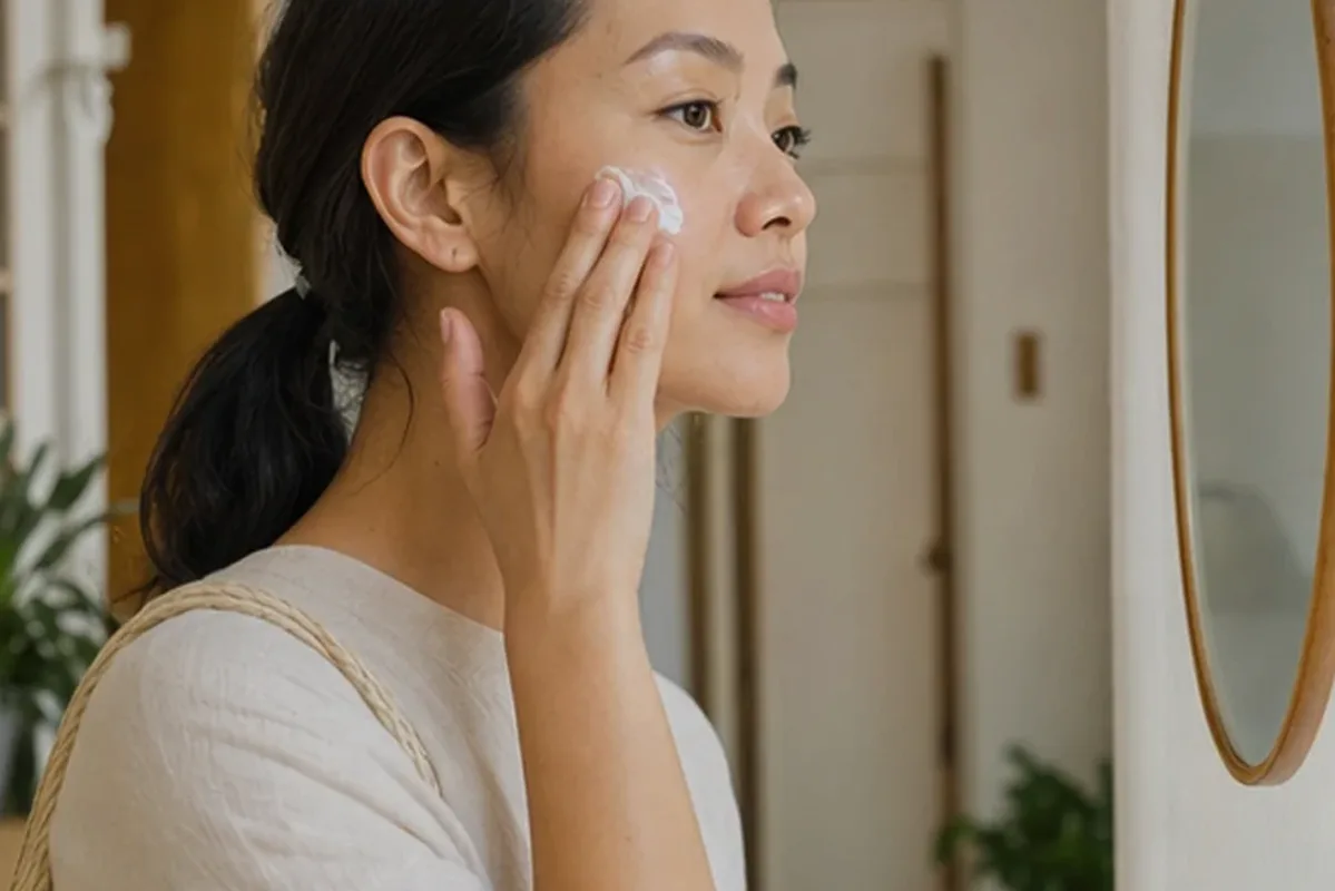 Authentischer Wohlfühlmoment passend zum Beauty-Thema Niacinamid-Serum bei Pigmentflecken