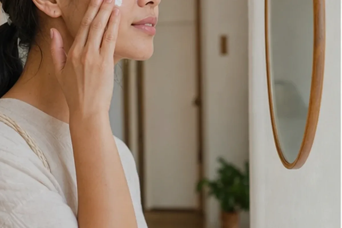Authentischer Wohlfühlmoment passend zum Beauty-Thema Gesichtsreinigung bei ersten Fältchen