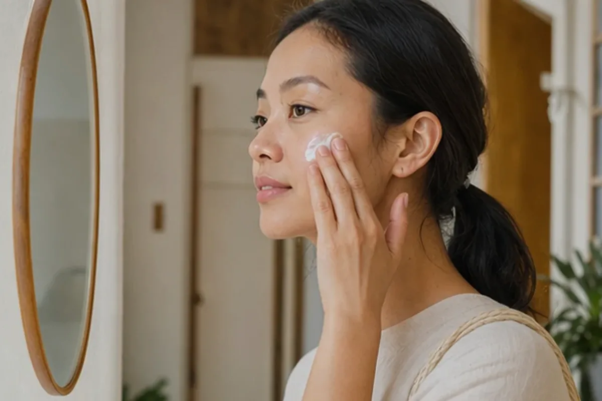 Authentischer Wohlfühlmoment passend zum Beauty-Thema Gesichtscreme für Mischhaut