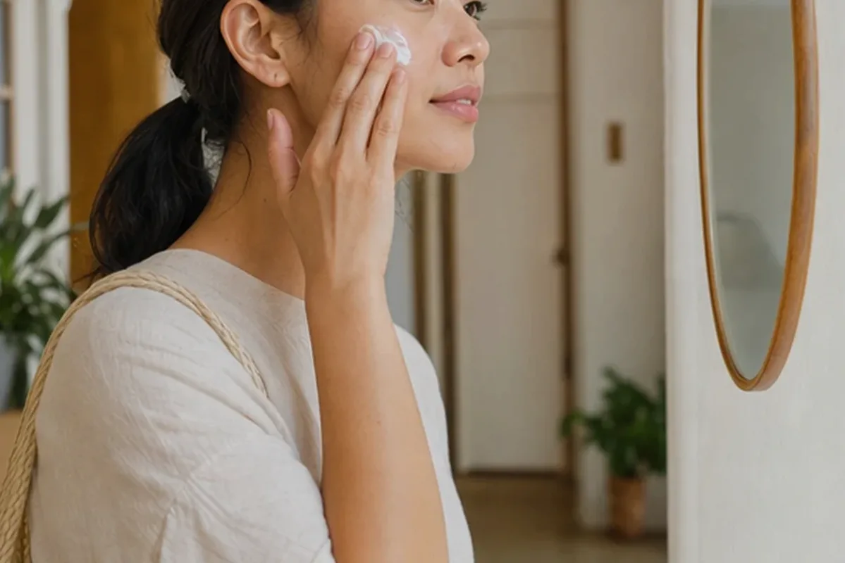 Authentischer Wohlfühlmoment passend zum Beauty-Thema Gesichtscreme für unreine Haut