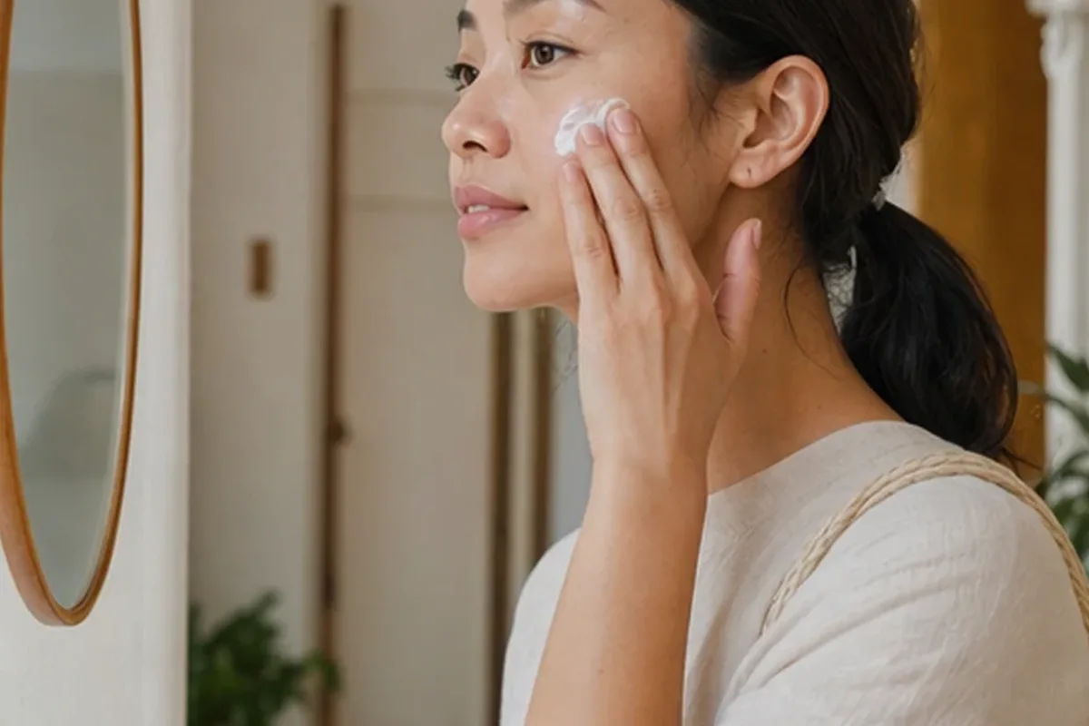 Authentischer Wohlfühlmoment passend zum Beauty-Thema Niacinamid-Serum bei Pigmentflecken