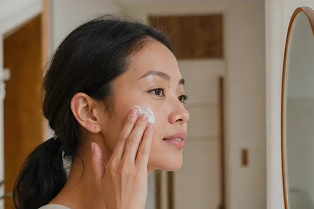 Authentischer Wohlfühlmoment passend zum Beauty-Thema Niacinamid-Serum für fettige Haut