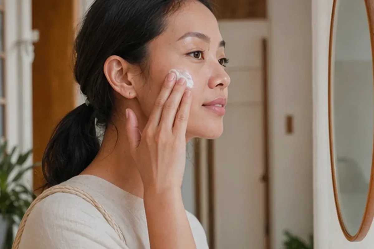 Authentischer Wohlfühlmoment passend zum Beauty-Thema Vitamin-C-Serum bei ersten Fältchen