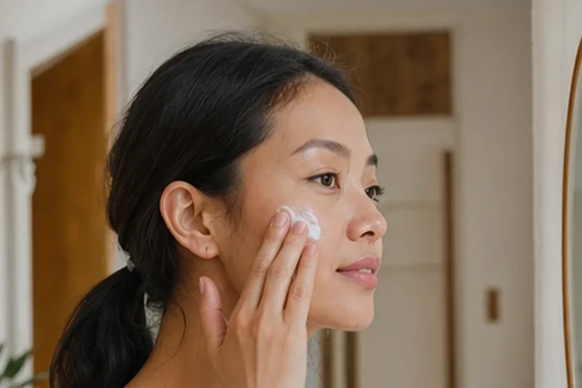 Authentischer Wohlfühlmoment passend zum Beauty-Thema Niacinamid-Serum bei Pigmentflecken