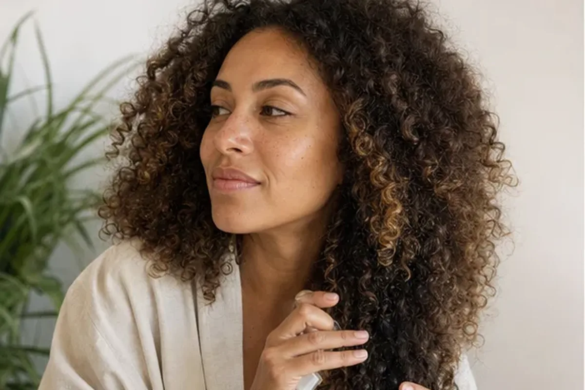 Authentischer Wohlfühlmoment passend zum Beauty-Thema Mildes Shampoo für lockiges Haar
