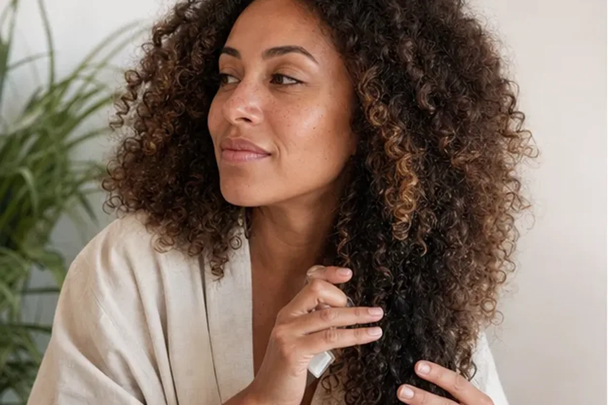 Authentischer Wohlfühlmoment passend zum Beauty-Thema Lockencreme bei Haarbruch