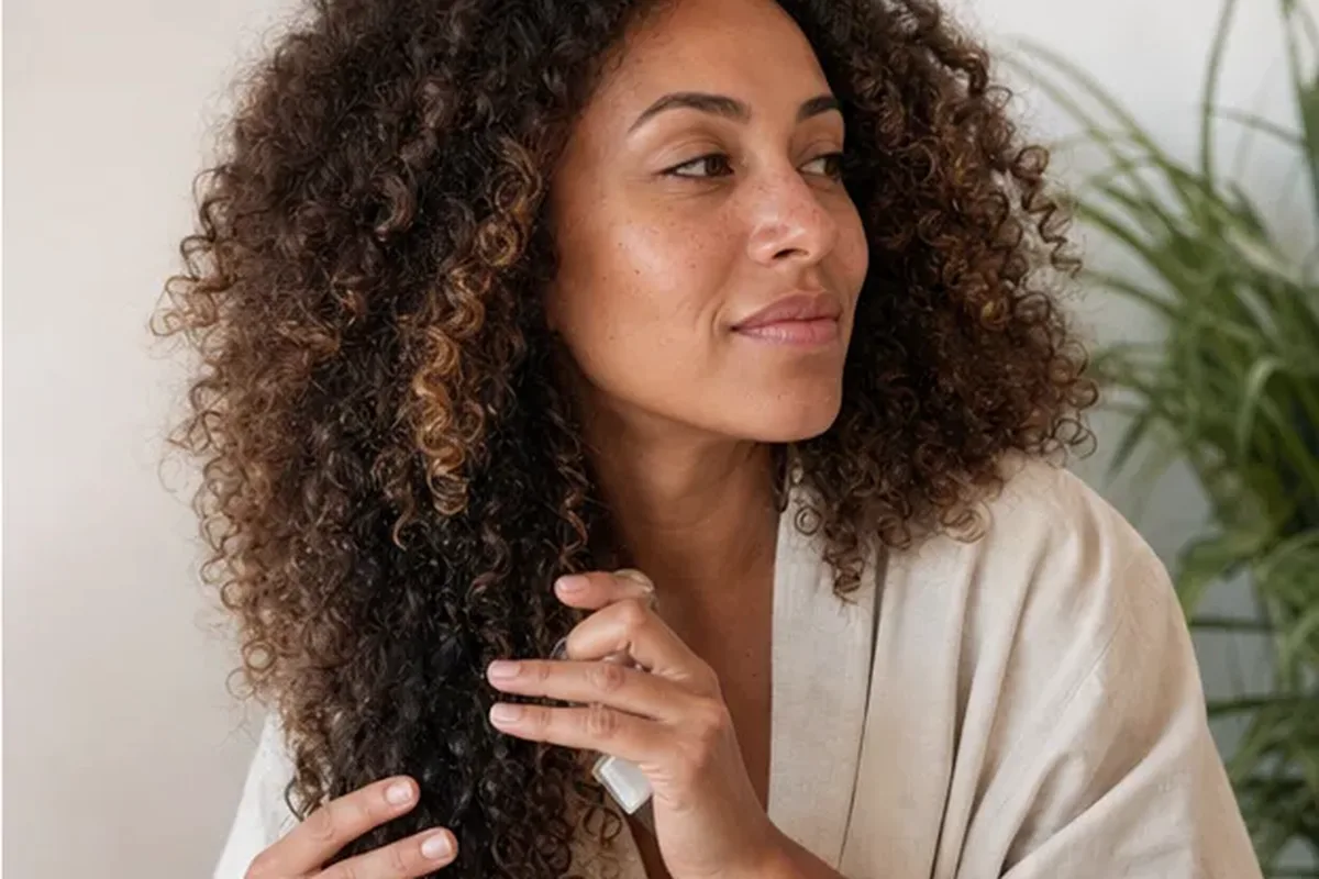 Authentischer Wohlfühlmoment passend zum Beauty-Thema Trockenshampoo für lockiges Haar