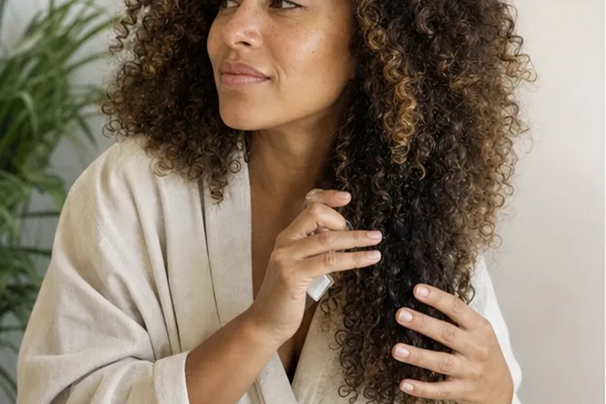 Authentischer Wohlfühlmoment passend zum Beauty-Thema Mildes Shampoo bei Haarbruch