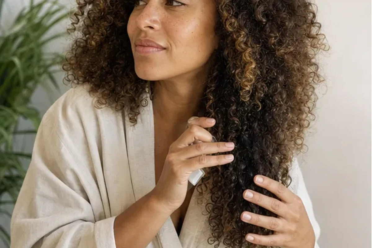 Redaktioneller Beauty-Moment zur Ausgangslage bei Lockencreme bei Frizz