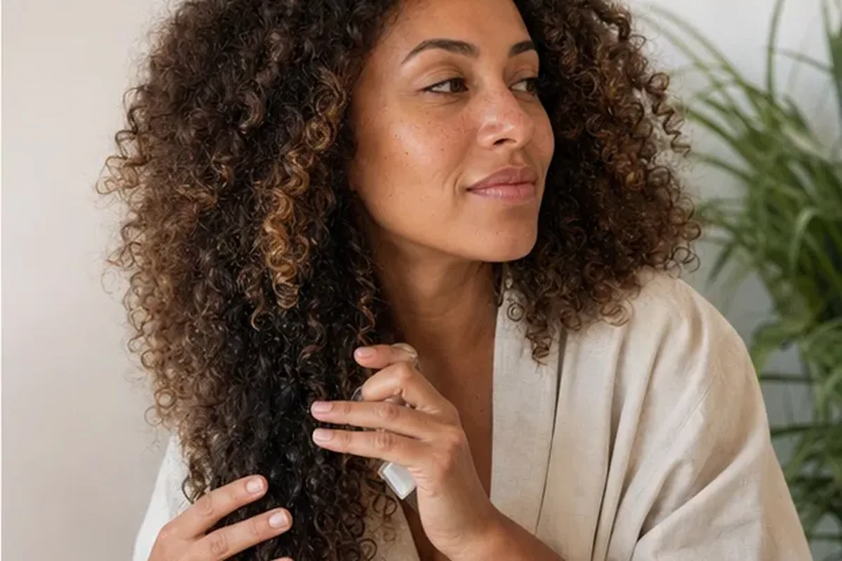 Emotionaler und authentischer Anwendungsmoment rund um Anti-Frizz-Pflege für trockenes Haar