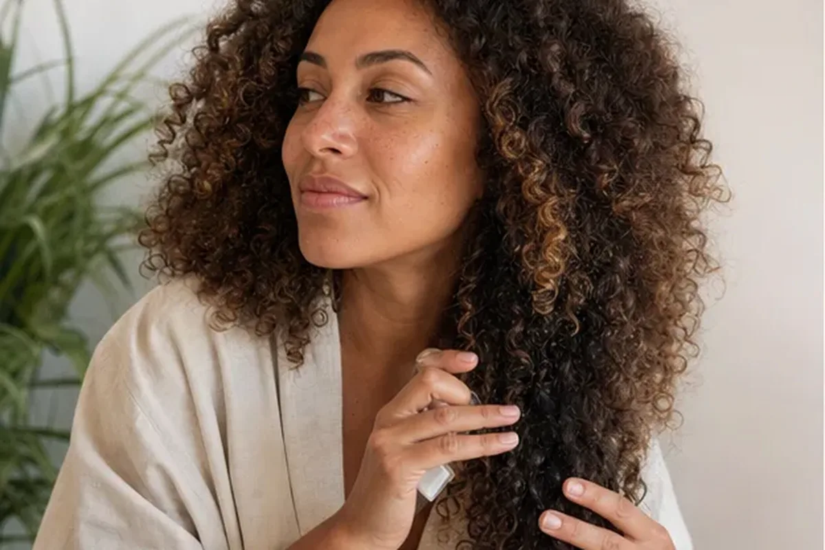 Authentischer Wohlfühlmoment passend zum Beauty-Thema Leave-in-Pflege bei Frizz