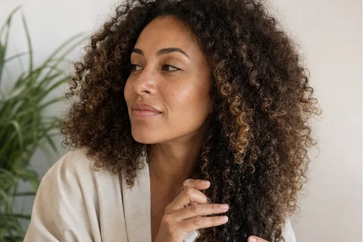 Authentischer Wohlfühlmoment passend zum Beauty-Thema Hitzeschutz für feines Haar