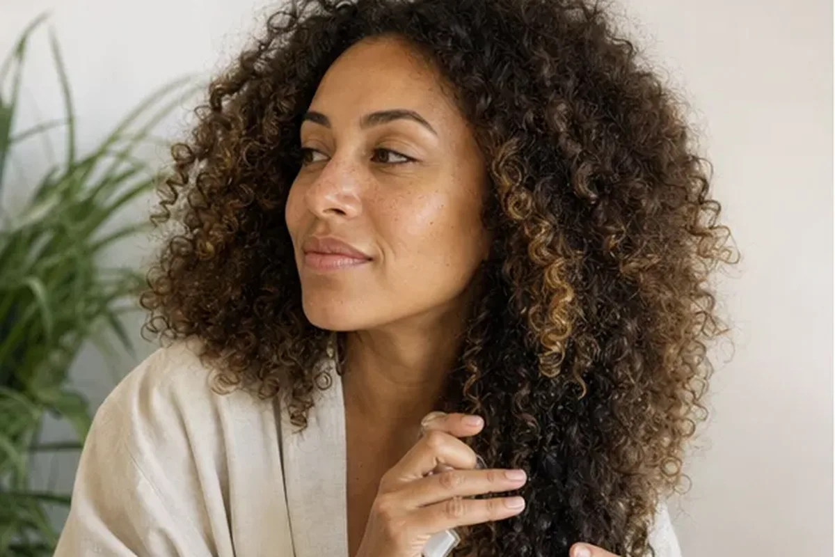 Authentischer Wohlfühlmoment passend zum Beauty-Thema Lockencreme bei fettigem Ansatz