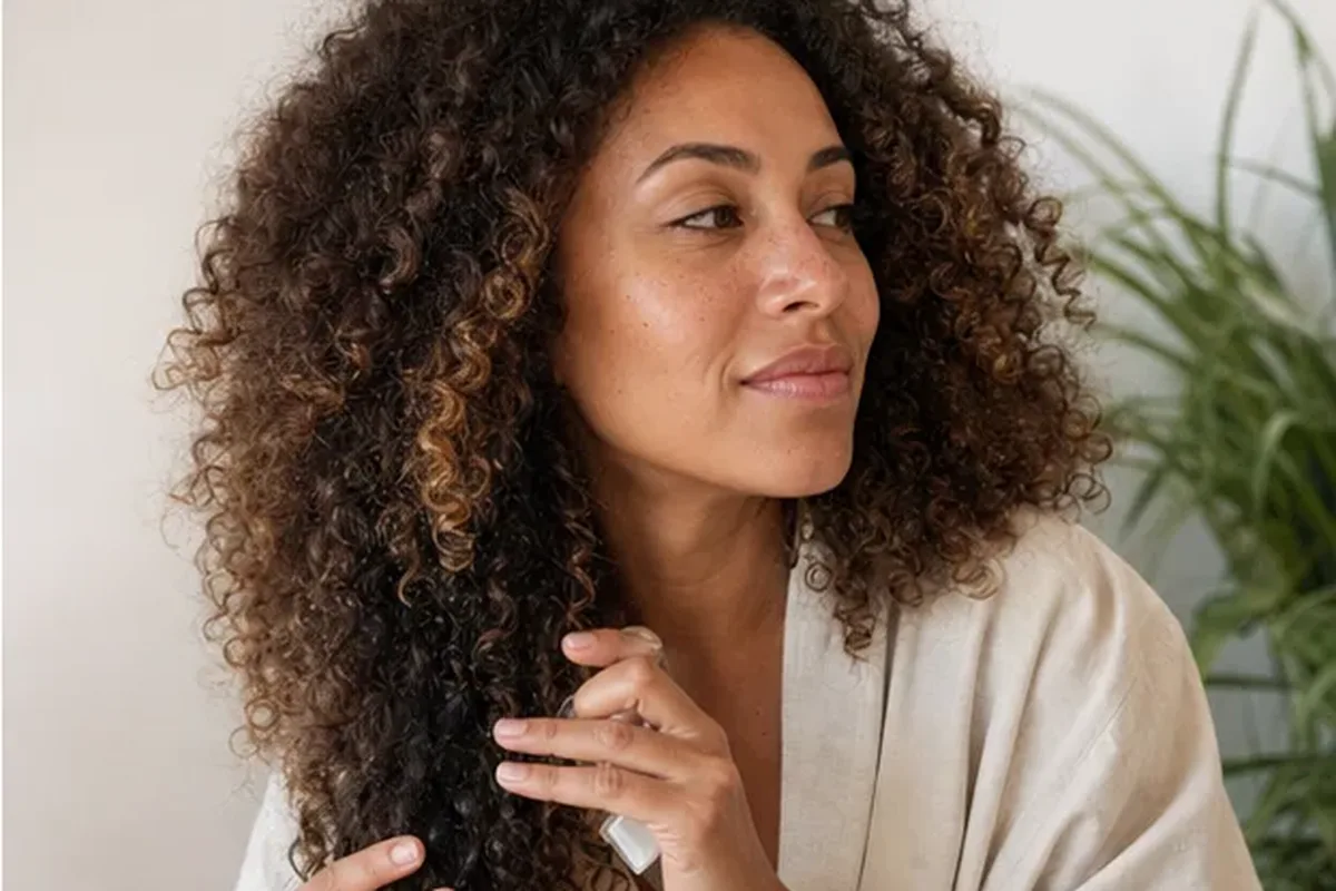 Emotionaler und authentischer Anwendungsmoment rund um Volumenspray bei Frizz