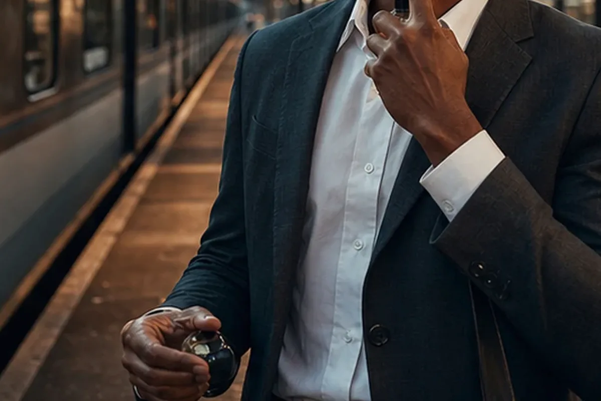Emotionaler und authentischer Anwendungsmoment rund um Unisex-Parfum bei kaltem Wetter