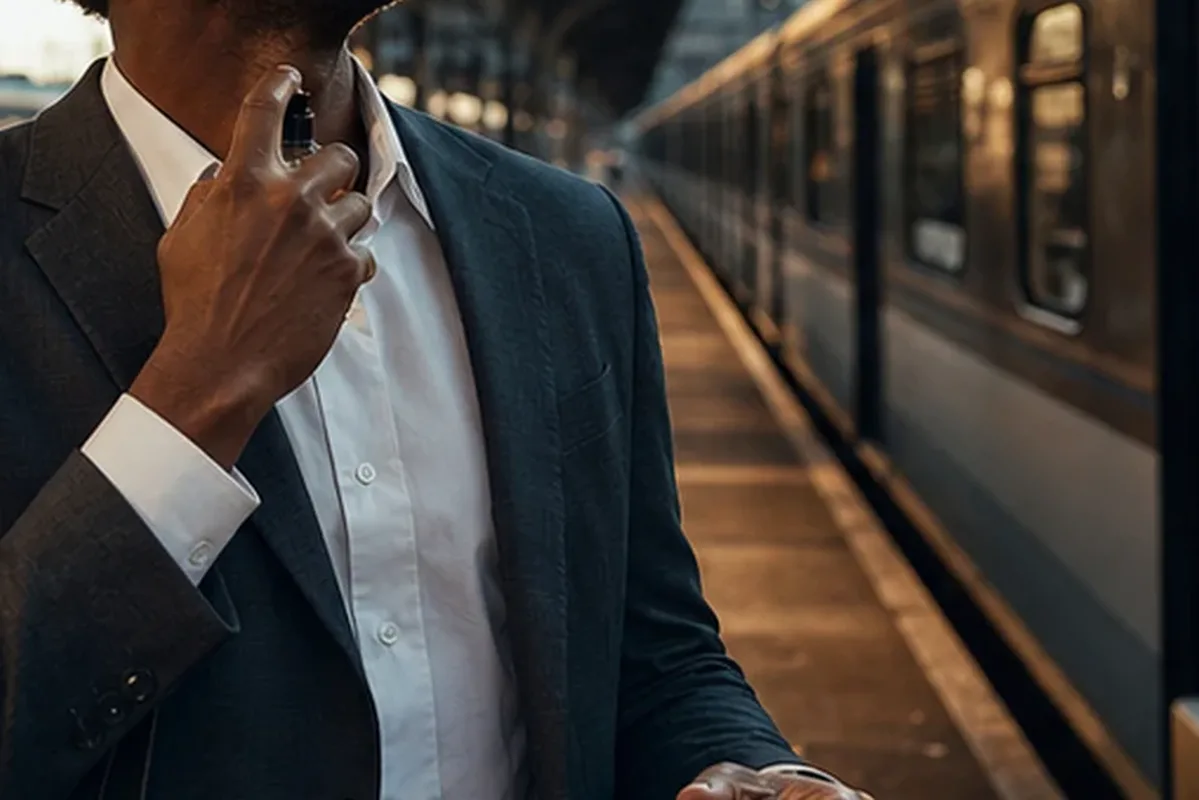 Emotionaler und authentischer Anwendungsmoment rund um Sommerparfum bei kaltem Wetter