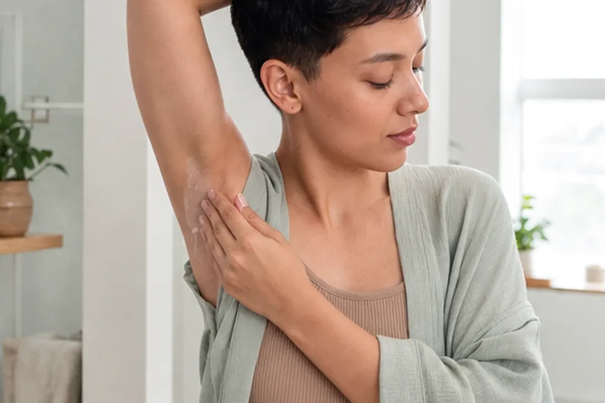 Authentischer Wohlfühlmoment passend zum Beauty-Thema Elektrorasierer für dunkle Haare