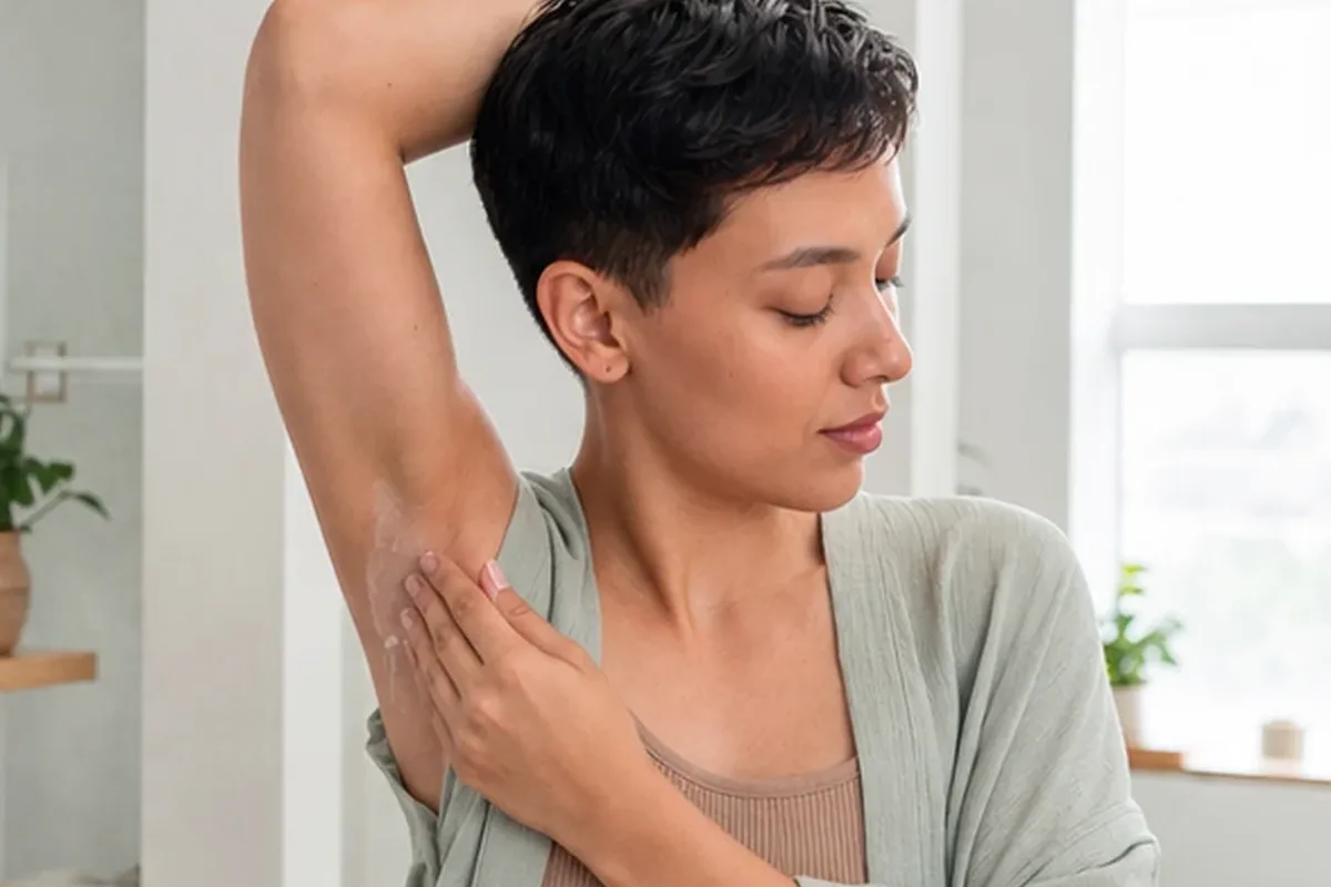 Authentischer Wohlfühlmoment passend zum Beauty-Thema Body-Trimmer für eine schnelle Anwendung