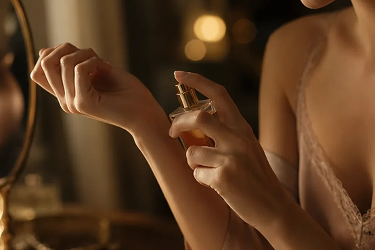 Emotionaler und authentischer Anwendungsmoment rund um Sommerparfum bei kaltem Wetter