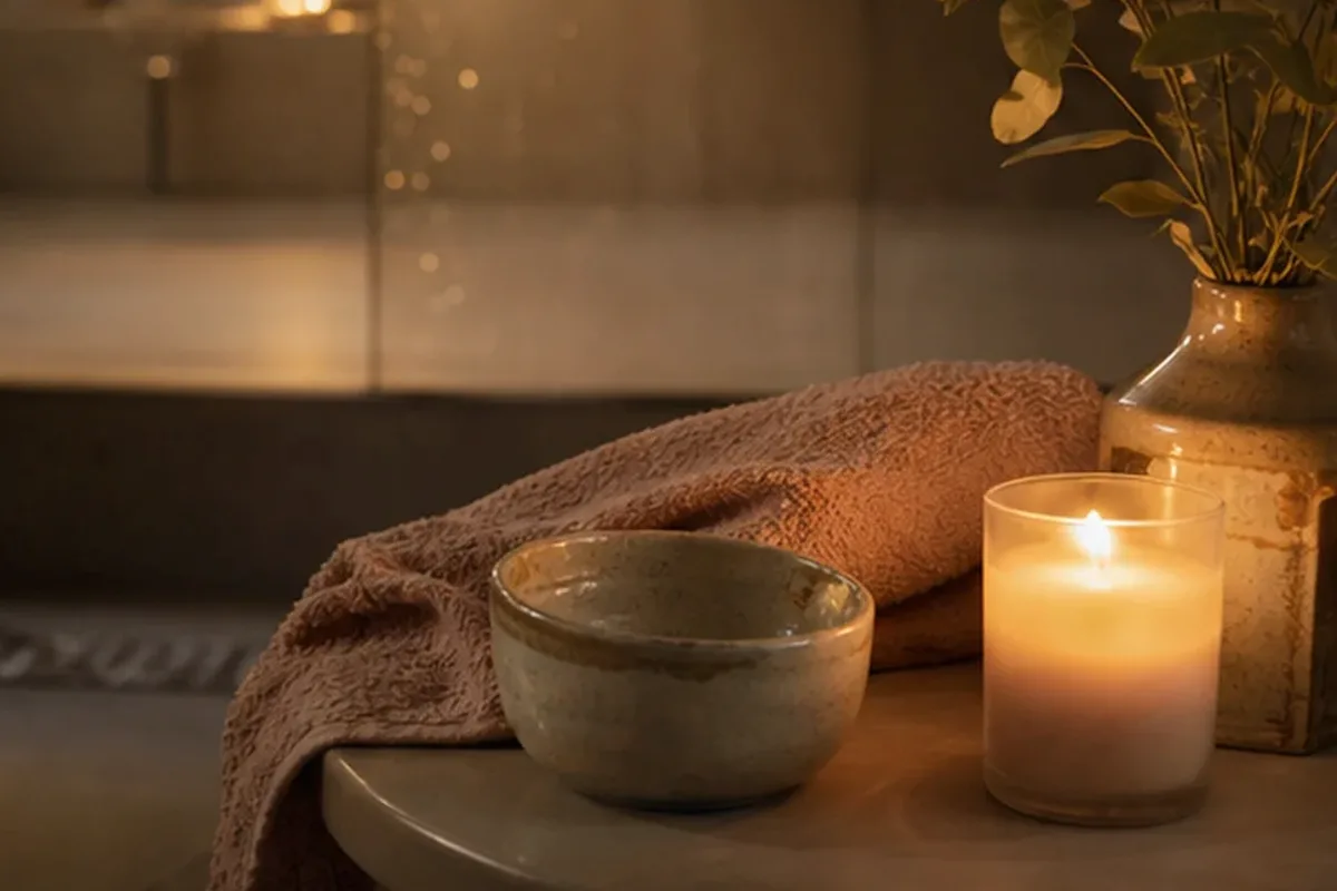 Authentischer Wohlfühlmoment passend zum Beauty-Thema Badezusatz für trockene Haut