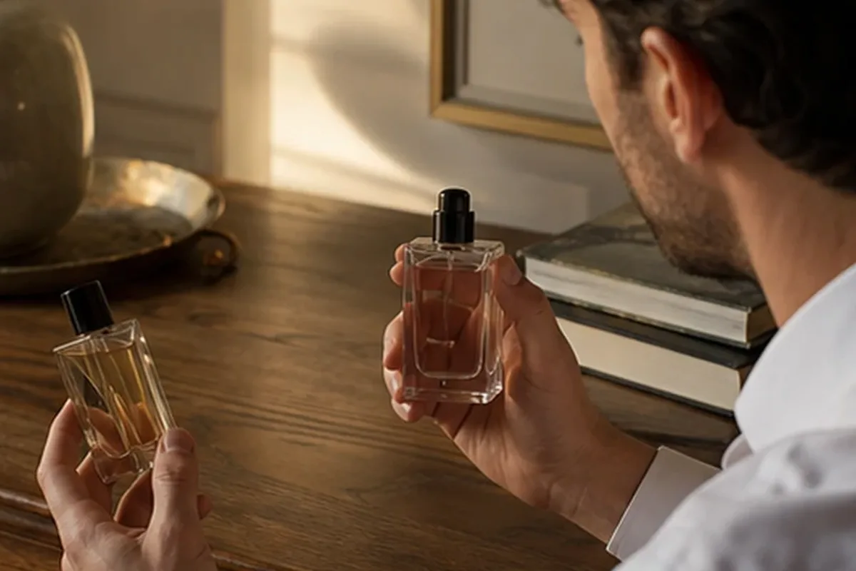 Emotionaler und authentischer Anwendungsmoment rund um Winterparfum für einen eleganten Stil