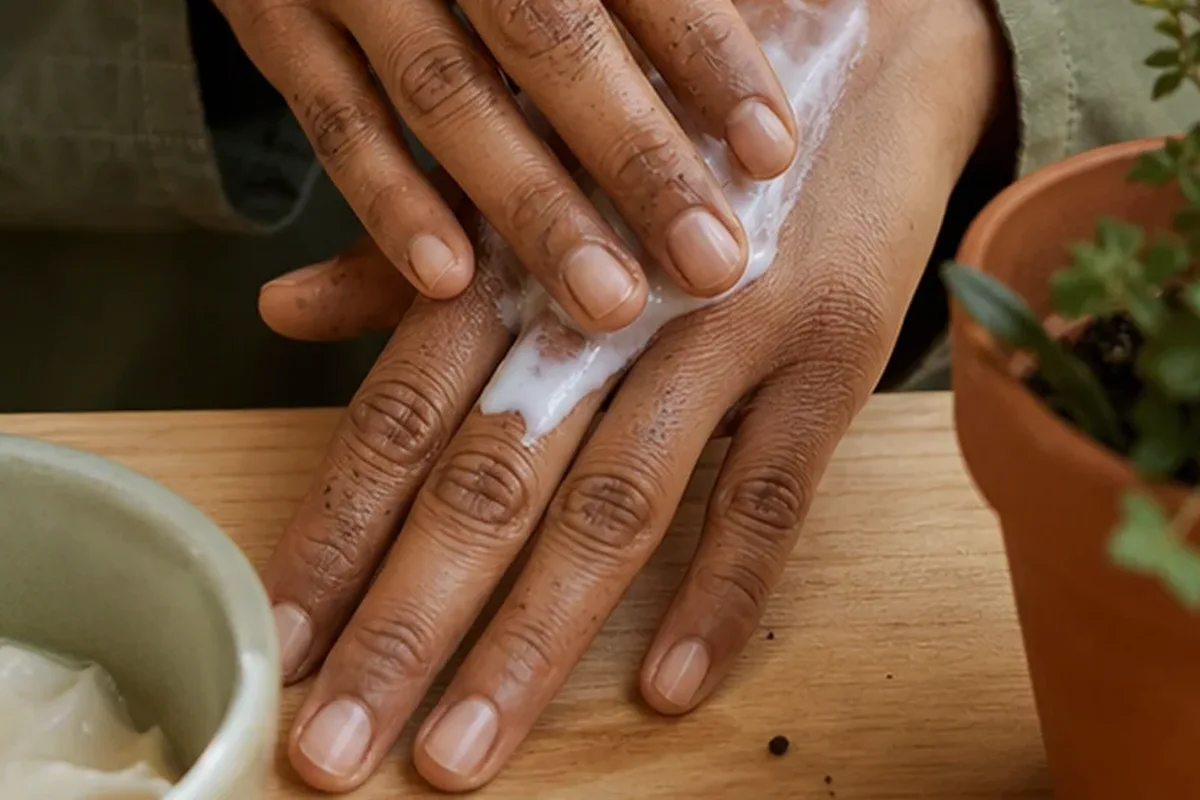Redaktioneller Beauty-Moment zur Ausgangslage bei Körperöl für beanspruchte Hände