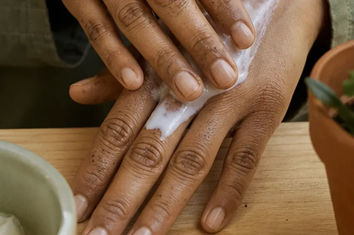 Authentischer Wohlfühlmoment passend zum Beauty-Thema Selbstbräuner für beanspruchte Hände