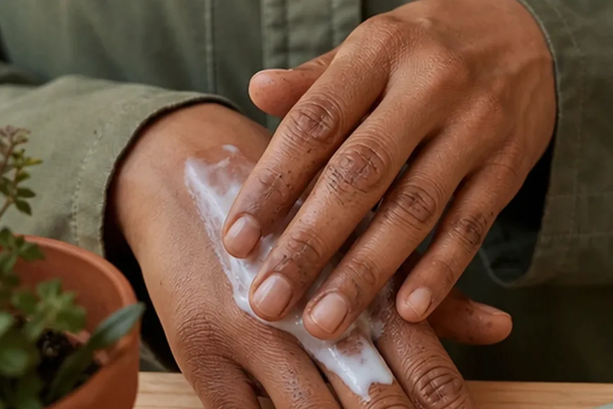 Redaktioneller Beauty-Moment zur Ausgangslage bei Duschöl bei brüchigen Nägeln