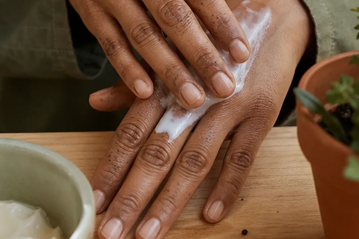Authentischer Wohlfühlmoment passend zum Beauty-Thema Hornhautpflege für empfindliche Haut