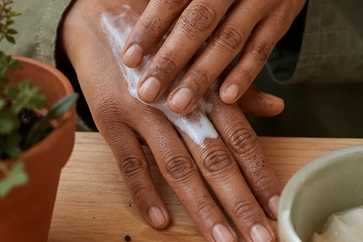 Redaktioneller Beauty-Moment zur Ausgangslage bei Körperlotion bei brüchigen Nägeln