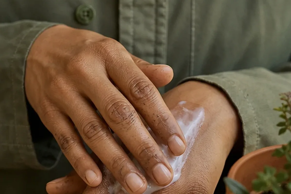 Emotionaler und authentischer Anwendungsmoment rund um Body Butter für beanspruchte Hände