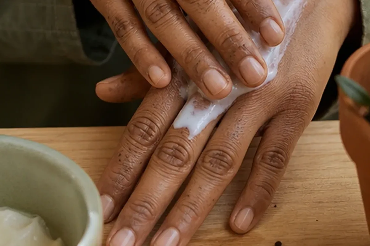 Authentischer Wohlfühlmoment passend zum Beauty-Thema Handcreme für empfindliche Haut