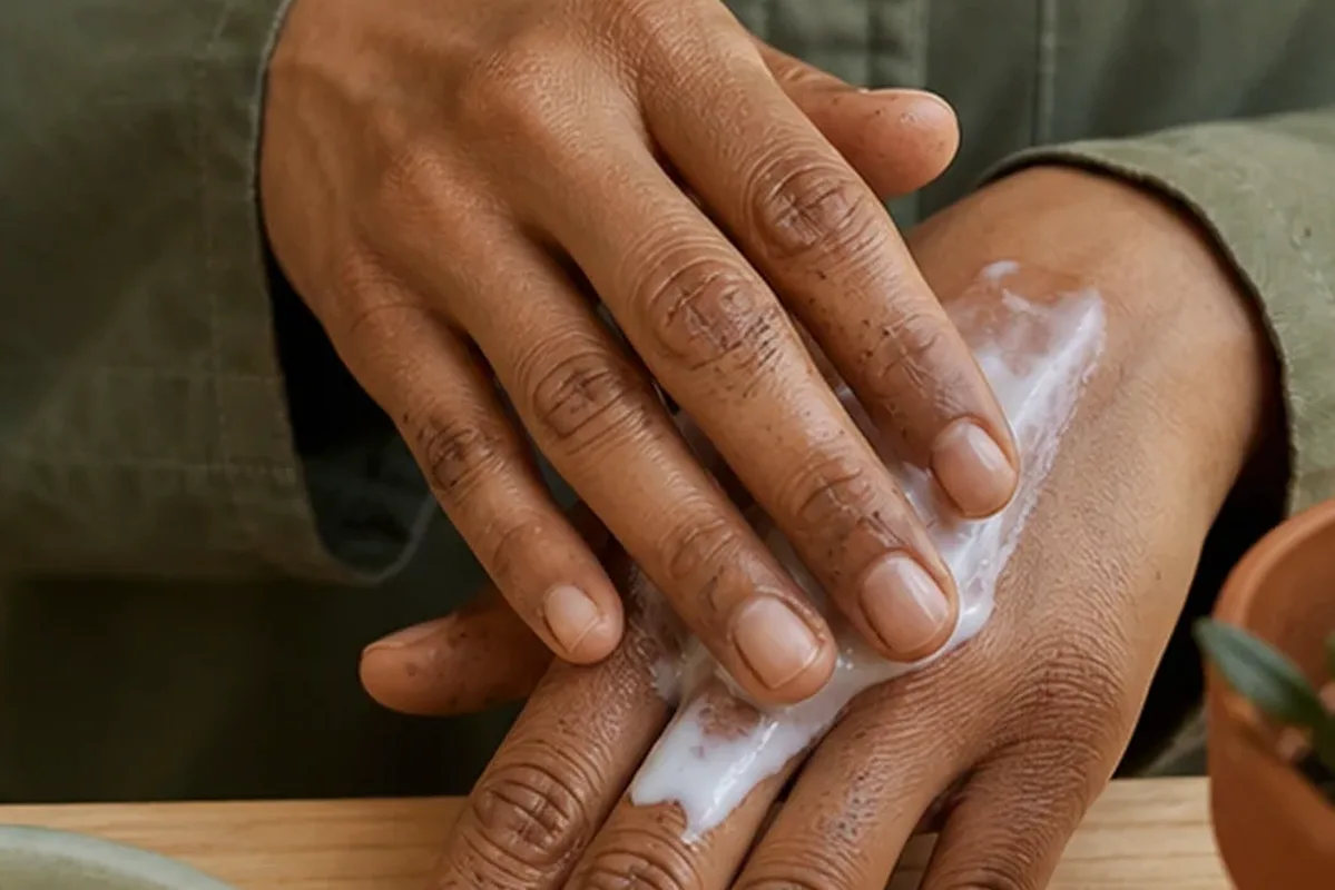 Emotionaler und authentischer Anwendungsmoment rund um Körperlotion für empfindliche Haut