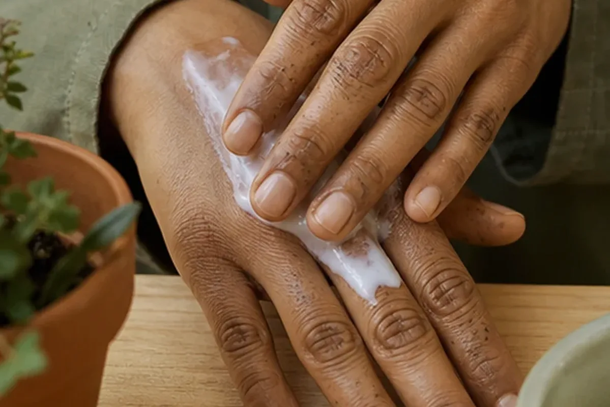 Redaktionelle Detailaufnahme zur Orientierung bei After-Shave-Pflege für dunkle Haare