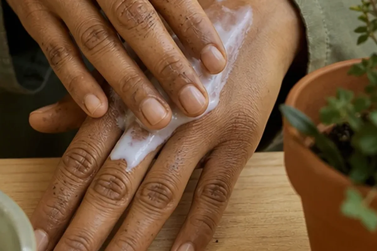 Emotionaler und authentischer Anwendungsmoment rund um Körperlotion bei Keratosis pilaris
