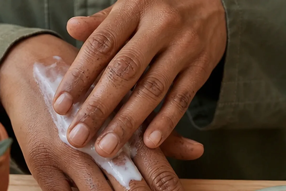 Authentischer Wohlfühlmoment passend zum Beauty-Thema Körperlotion für müde Füße