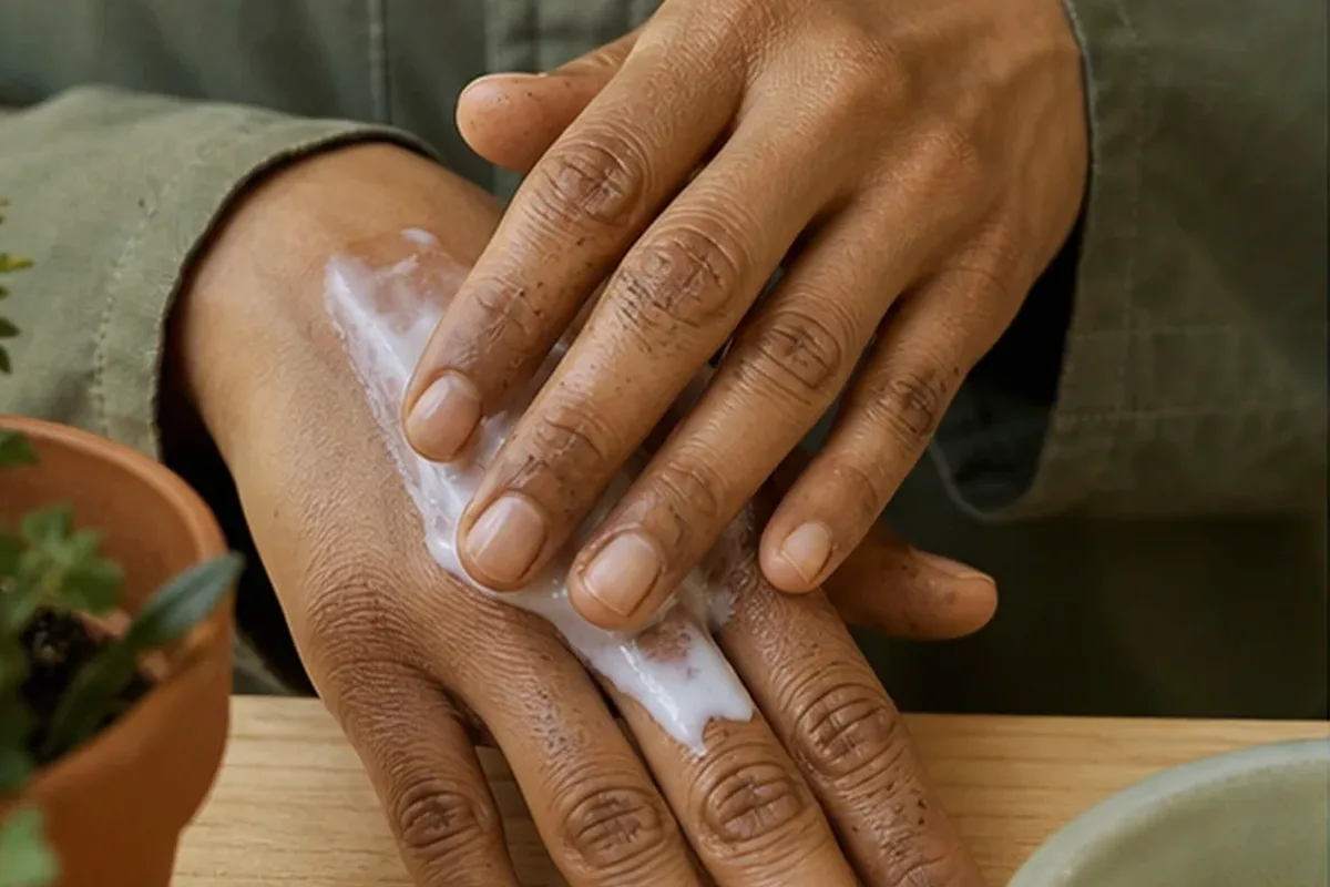 Authentischer Wohlfühlmoment passend zum Beauty-Thema Körperlotion für müde Füße