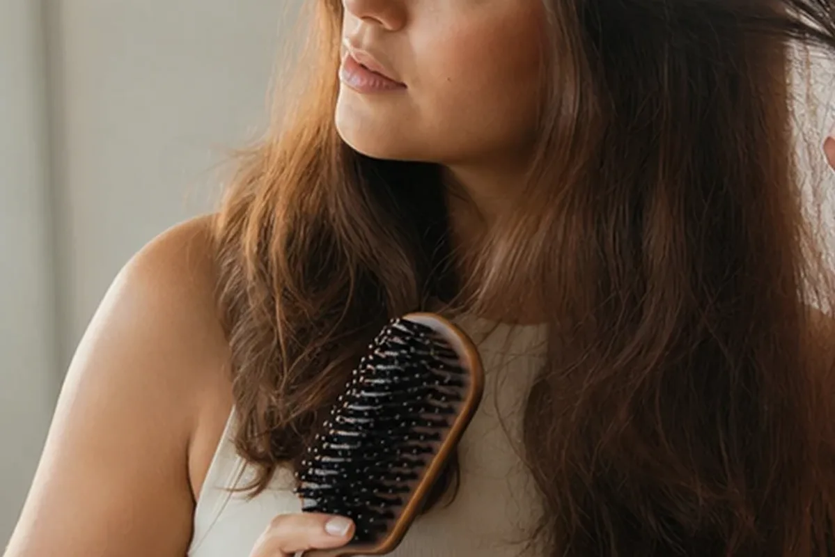 Authentischer Wohlfühlmoment passend zum Beauty-Thema Glätteisen für lockiges Haar