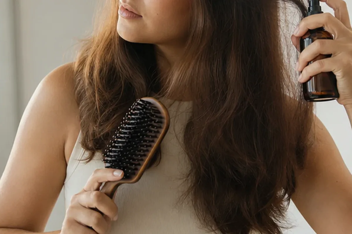 Authentische Beauty-Routine passend zum Thema Hitzeschutz für strapaziertes Haar