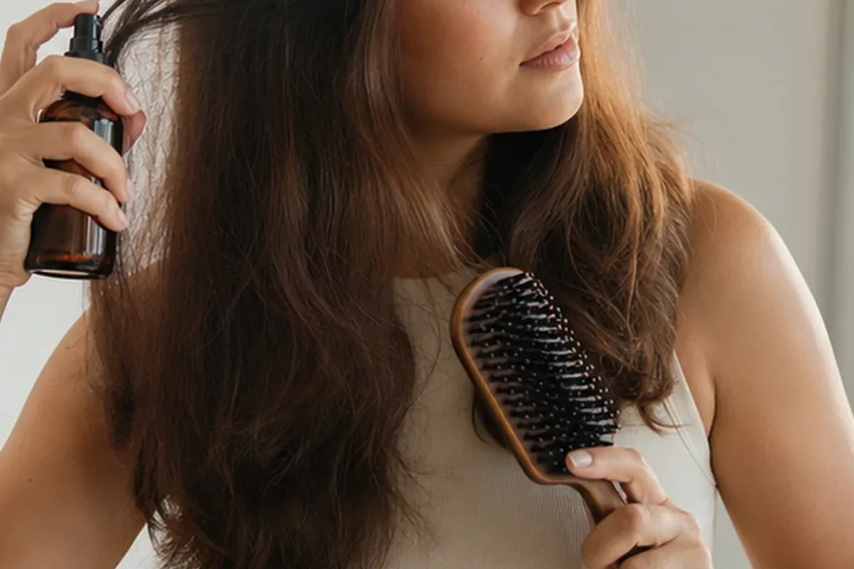Authentischer Wohlfühlmoment passend zum Beauty-Thema Leave-in-Pflege bei Frizz