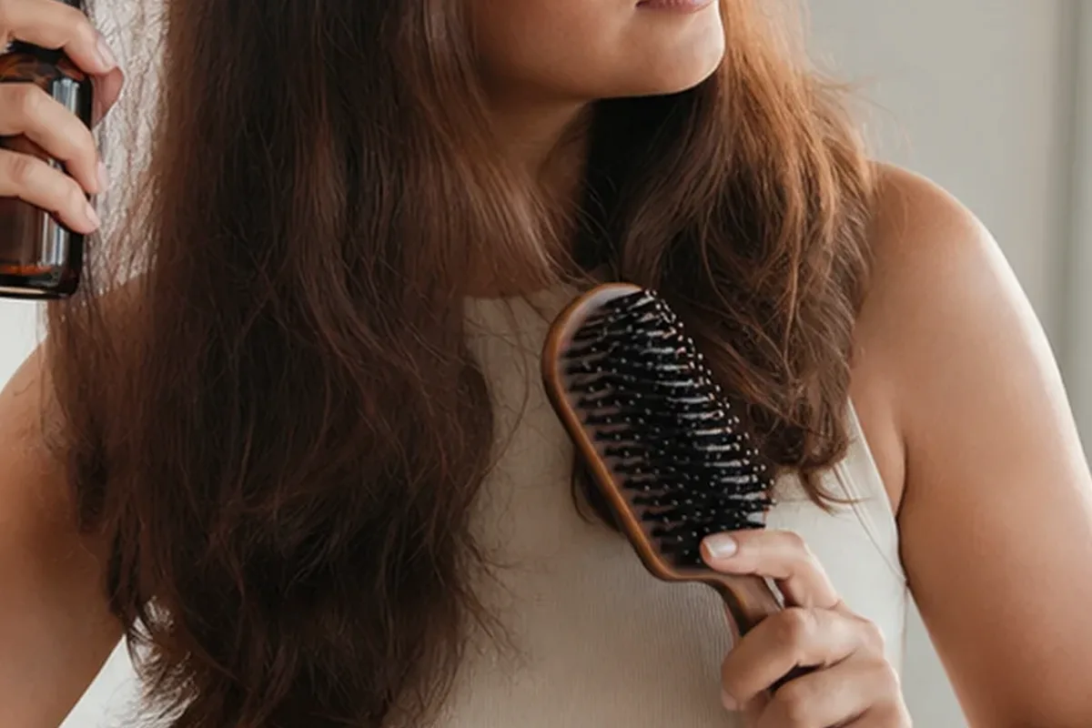 Redaktionelle Detailaufnahme zur Orientierung bei Mildes Shampoo bei Frizz
