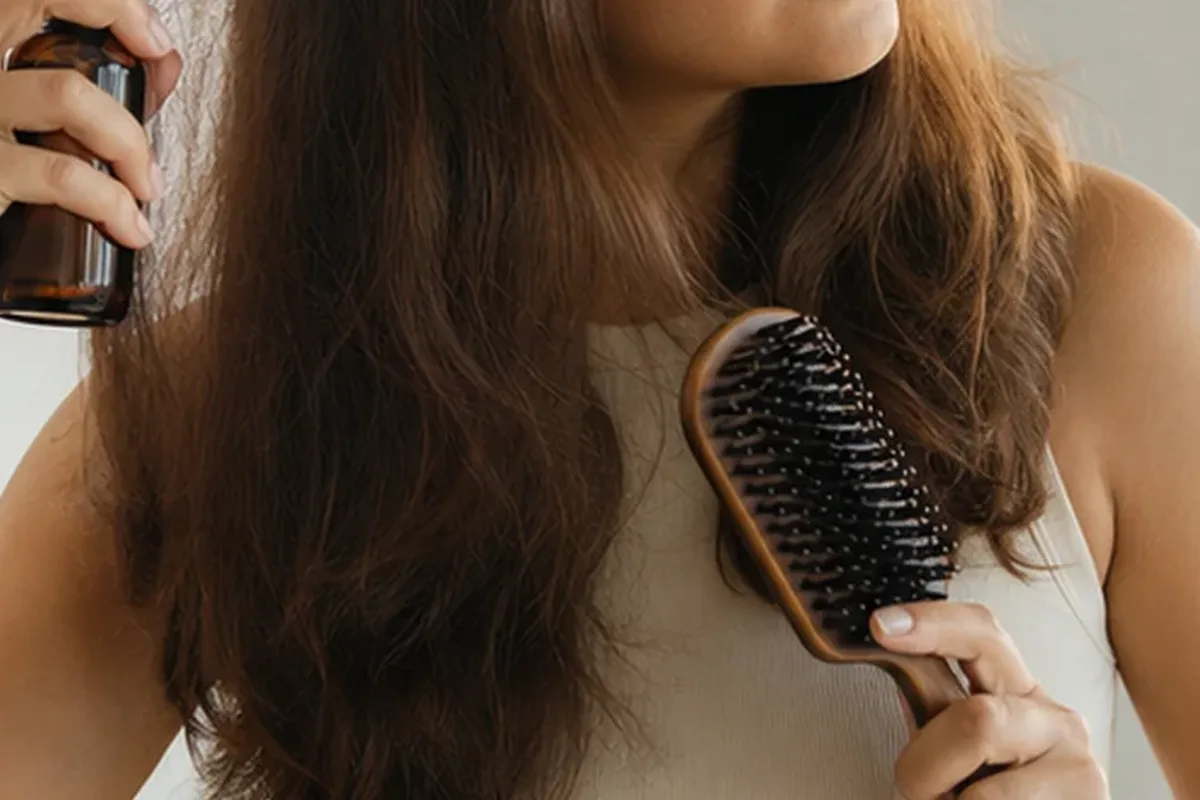 Redaktioneller Beauty-Moment zur Ausgangslage bei Haarbürste bei Frizz